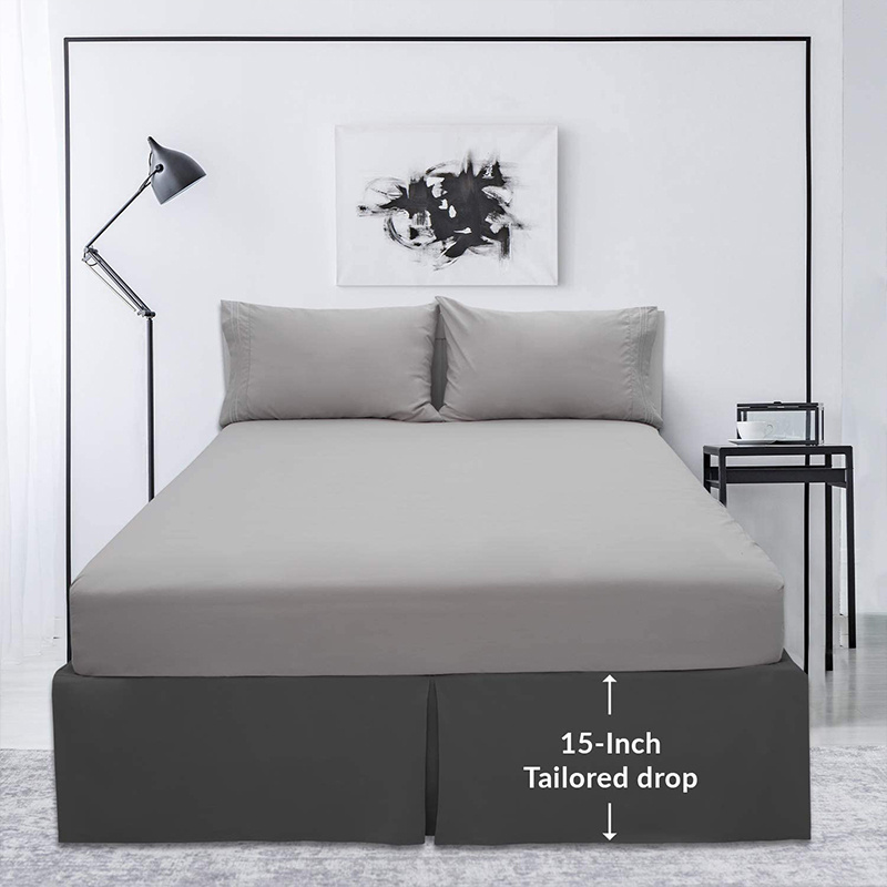 SUREWAL Double Brushed Microfiber Comfort Bed Skirt Bed Frame and Box Spring Cover 15-Inch Tailored Drop Pleated Dust Ruffle