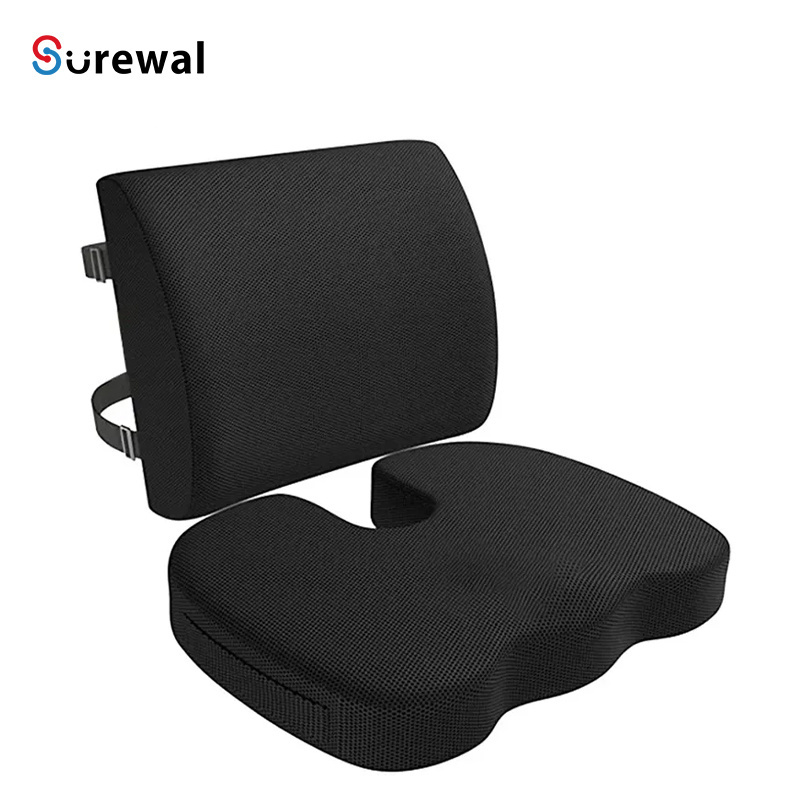 SUREWAL Seat Cushion & Lumbar Support Pillow Set for Office Chair Car Wheelchair Memory Foam Desk Chair Cushion for Sciatica