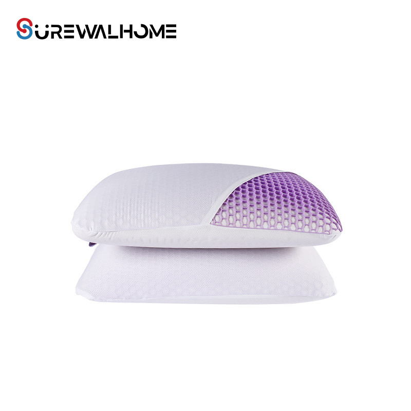 SUREWALHOME TPE High Elastic Air Pillow Hollow Purple Honeycomb Mesh Gel Pillow Washable Cooling Pillow for Neck Pain Relief