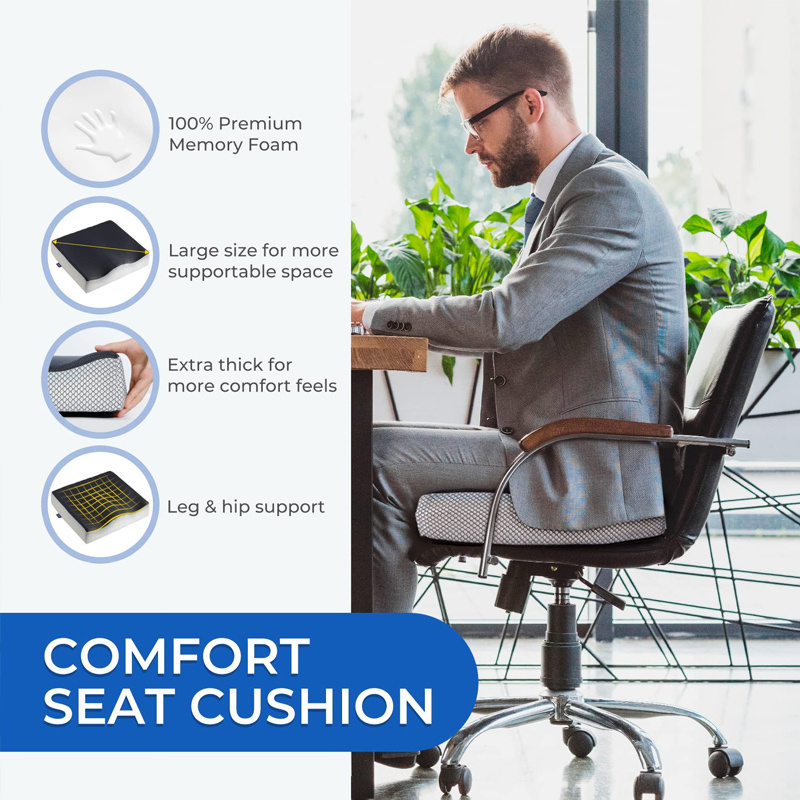 SUREWAL Extra Thick Seat Cushion Dual Layer Memory Foam Chair Seat Cushions for Office Chair Butt Pain Sciatica Coccyx Relief