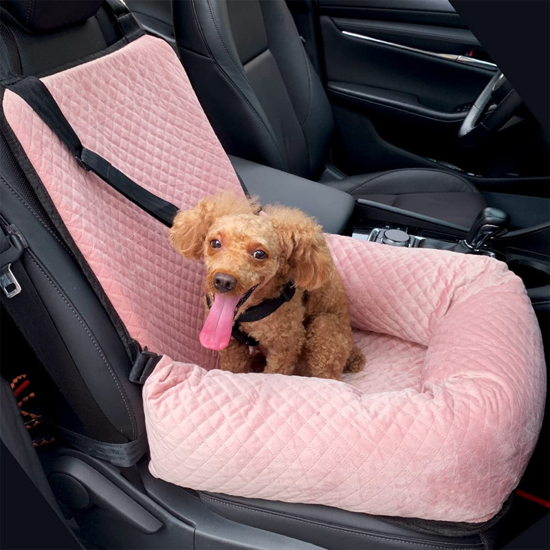 SUREWALHOME Velvet Pet Carrier Washable Car Seat for Medium Small Pet Dog Booster Seat Bed with Safety Belt Leash for Pet Travel