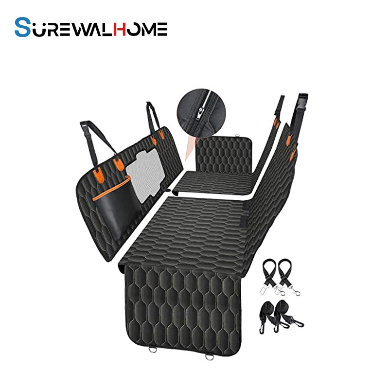 SUREWALHOME Waterproof Dog Car Back Seat Hard Bottom Detachable Cover  Dog Car Bed