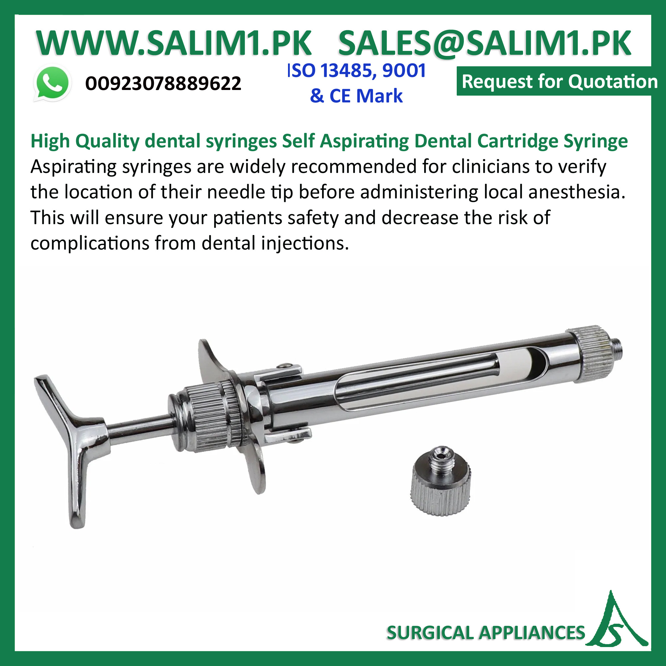 High Quality dental syringes Self Aspirating Dental Cartridge Syringe