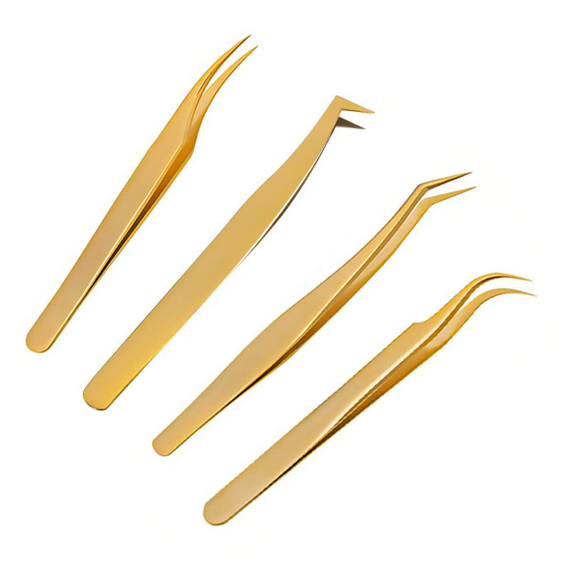 Private Label and Logo Gold Color Lashes Applicator Tweezers Bulk Magnetic Lash Tweezers Packaging False Eyelash Tweezers