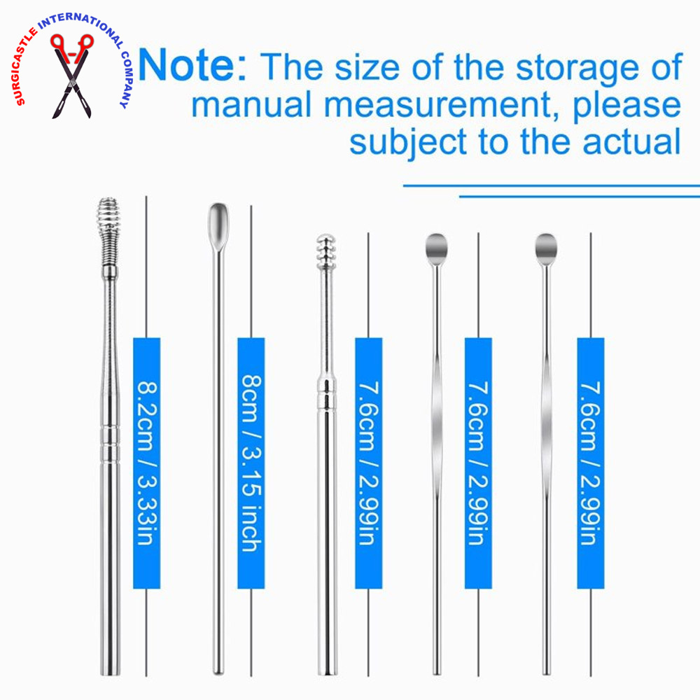 Latest Product Stainless Steel 7 Pcs Ear Pick Cleaning Set Ear Wax Removal Cleaner Curette Kit Spiral Spoon Tool By SURGICASTLE