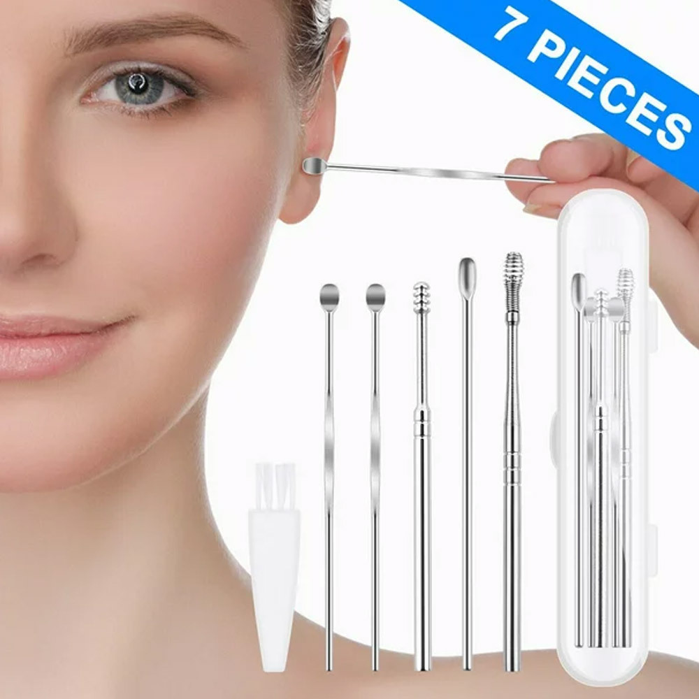 Latest Product Stainless Steel 7 Pcs Ear Pick Cleaning Set Ear Wax Removal Cleaner Curette Kit Spiral Spoon Tool By SURGICASTLE