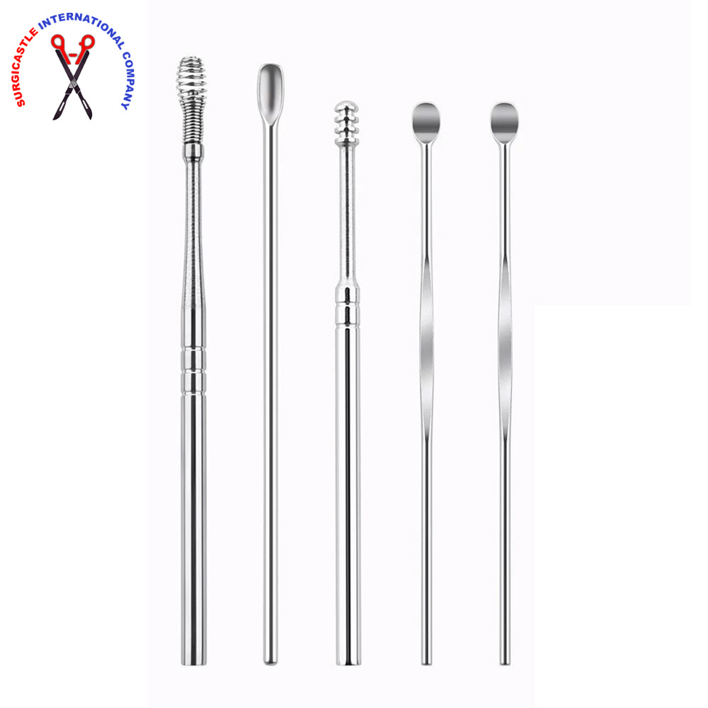 Latest Product Stainless Steel 7 Pcs Ear Pick Cleaning Set Ear Wax Removal Cleaner Curette Kit Spiral Spoon Tool By SURGICASTLE