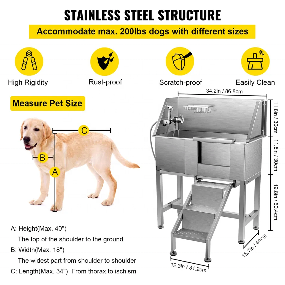 Pet Grooming Tub, Stainless Steel Dog Wash Station Pet Washing Station 34