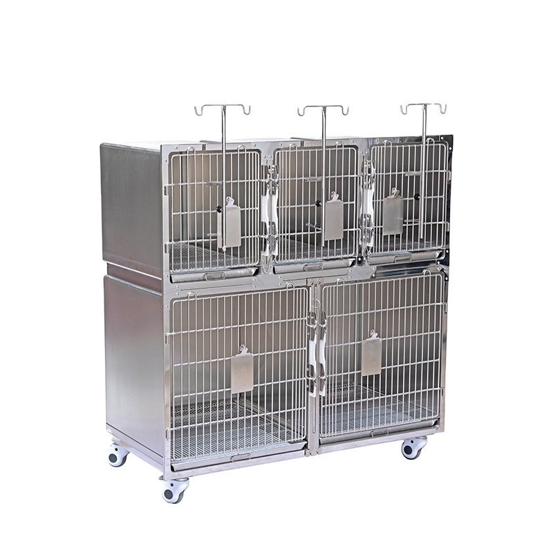 stackable Stainless Steel Movable Animal Dog Veterinary Cage Wholesale Foldable Pet Display Cage For Villa