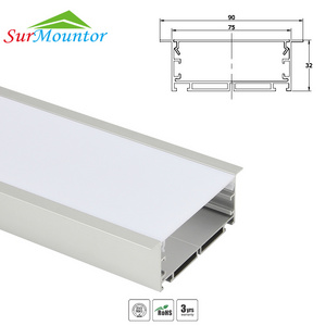 90mm Recessed led aluminium profile for led bar light, led strip aluminum channel, waterproof aluminum housing