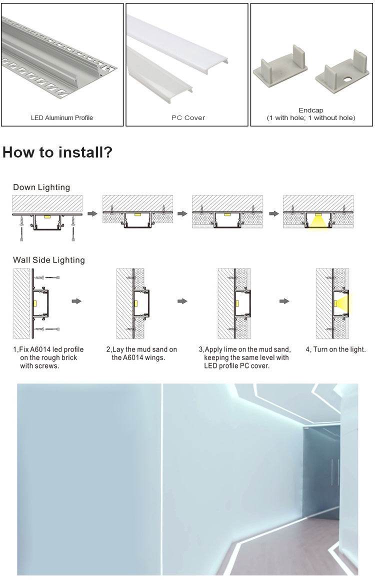 A6014 Hot Selling Architectural Recessed Led Aluminum Profile Decorative For Led Channel Profile