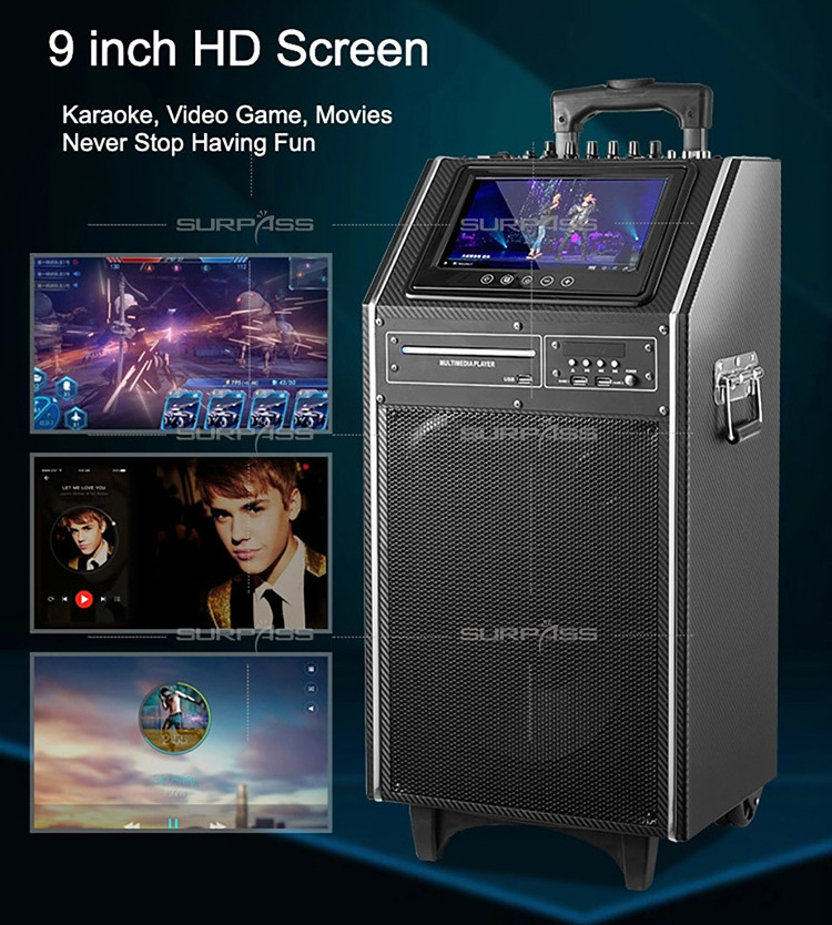 TV10A 9 Inch HD Screen Display 300W Strong Bass Blue-tooth Active Party Speaker Karaoke Portable Outdoor Trolley Speaker