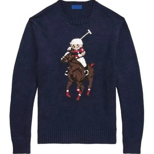 wholesale custom logo men teddy bear embroidery jacquard long sleeve knit polo sweater polo bear sweater