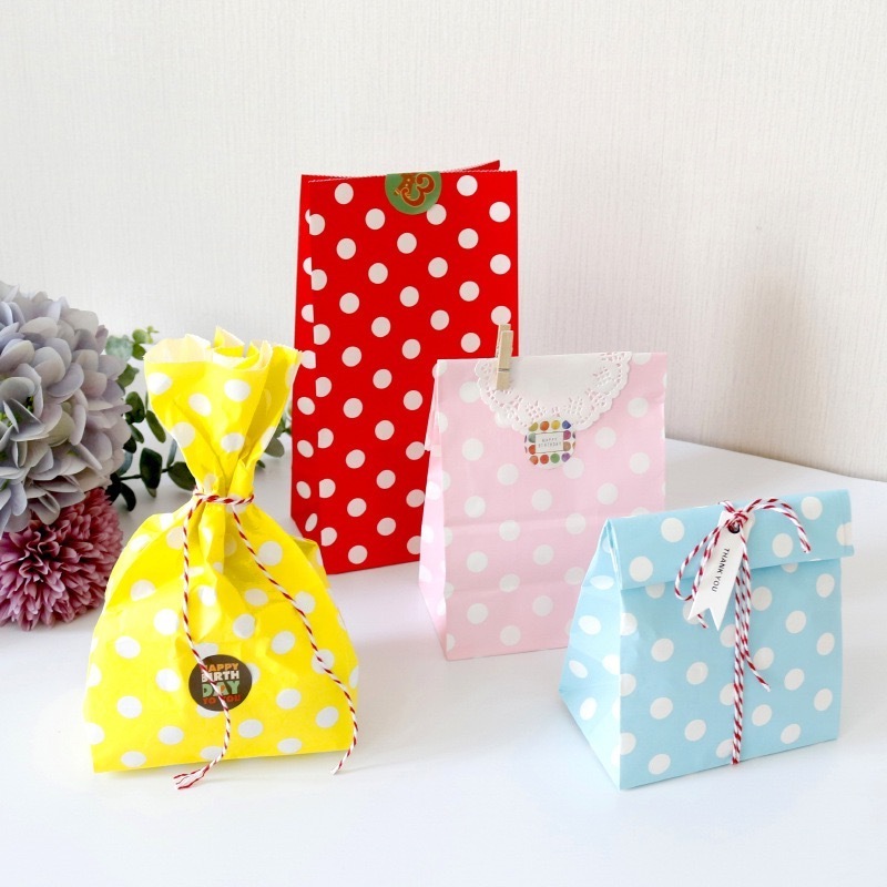 In Stock Polka Dot Paper Bags Candy Packing Bags Paper Biscuit Goodie Bags for Party Favors Supplies