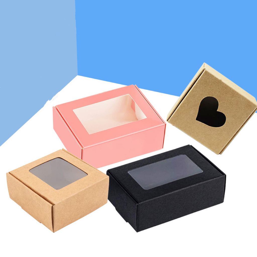 custom black brown Kraft boxes with window gift paper cosmetic boxes for home made soap packaging box