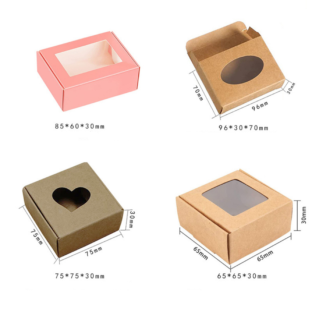 custom black brown Kraft boxes with window gift paper cosmetic boxes for home made soap packaging box