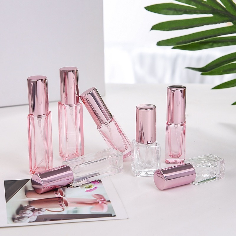 3ml 5ml 10ml 20ml Pink Empty Square Glass Perfume Bottle Portable Glass Perfume Dispenser