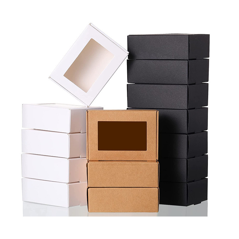 custom black brown Kraft boxes with window gift paper cosmetic boxes for home made soap packaging box