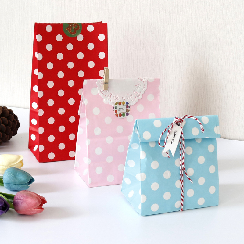 In Stock Polka Dot Paper Bags Candy Packing Bags Paper Biscuit Goodie Bags for Party Favors Supplies