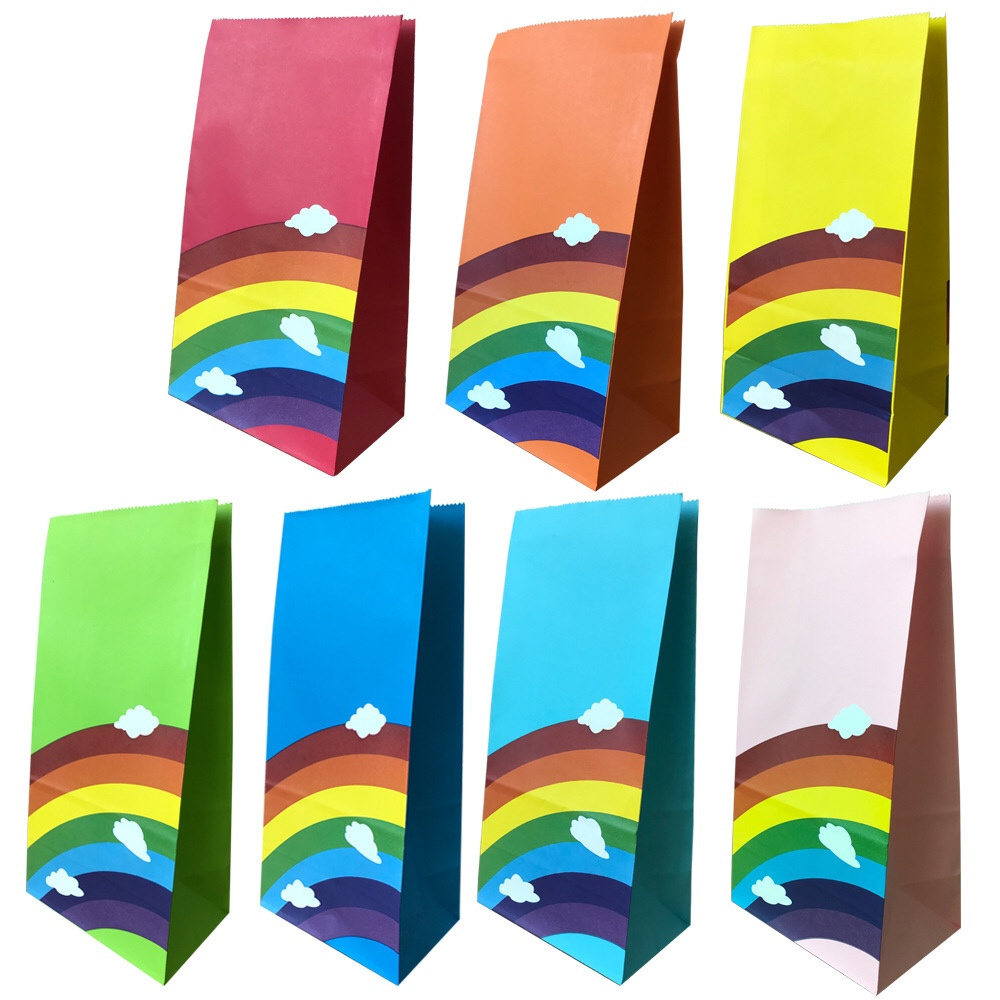 Rainbow Party Favor Kraft Paper Candy Goody Bag for Kids Birthday Parties Candy Gift Bags