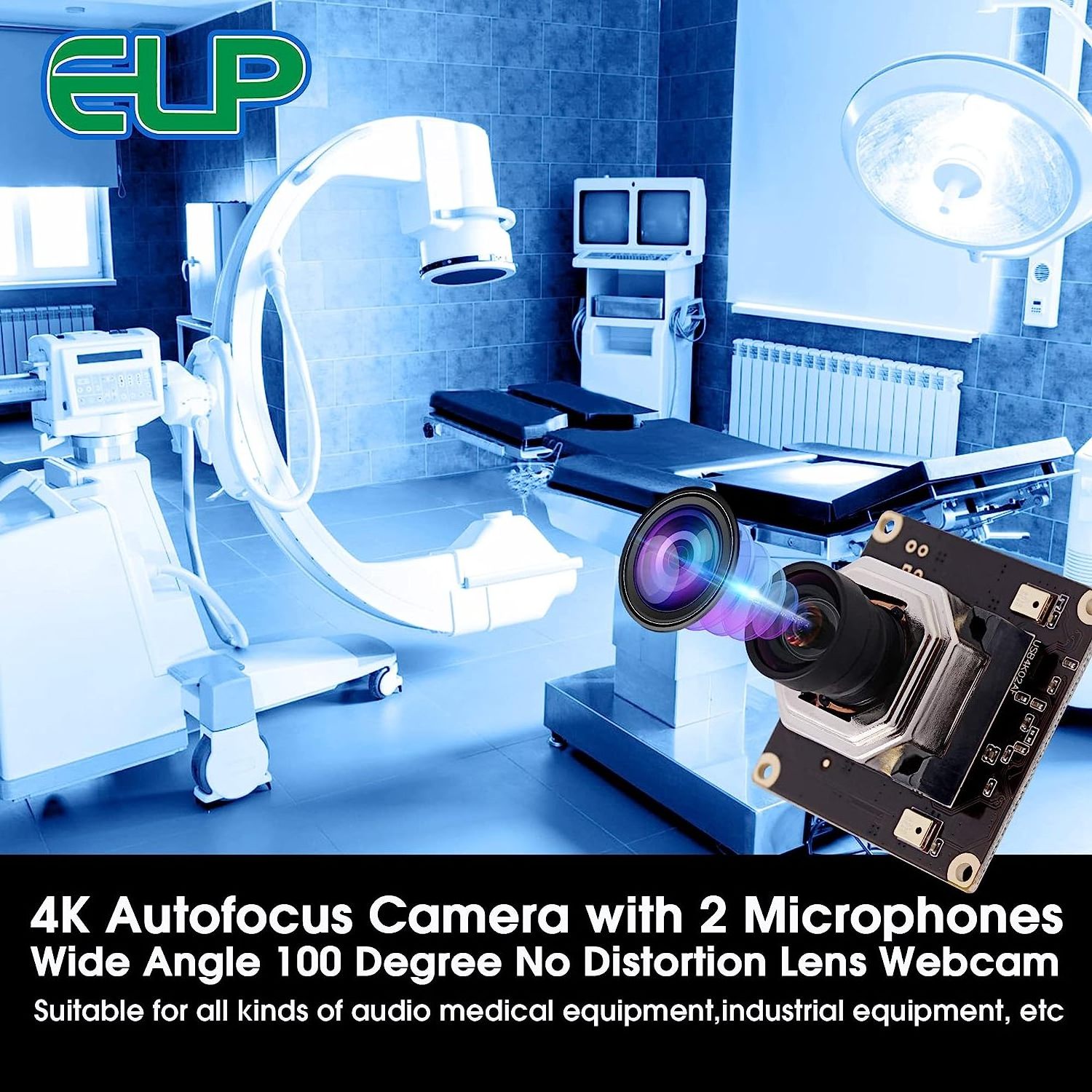 ELP 4K Camera Autofocus No Distortion Lens with Dual Microphone IMX415 PC Camera 8MP Webcam Board for Computer, Laptop