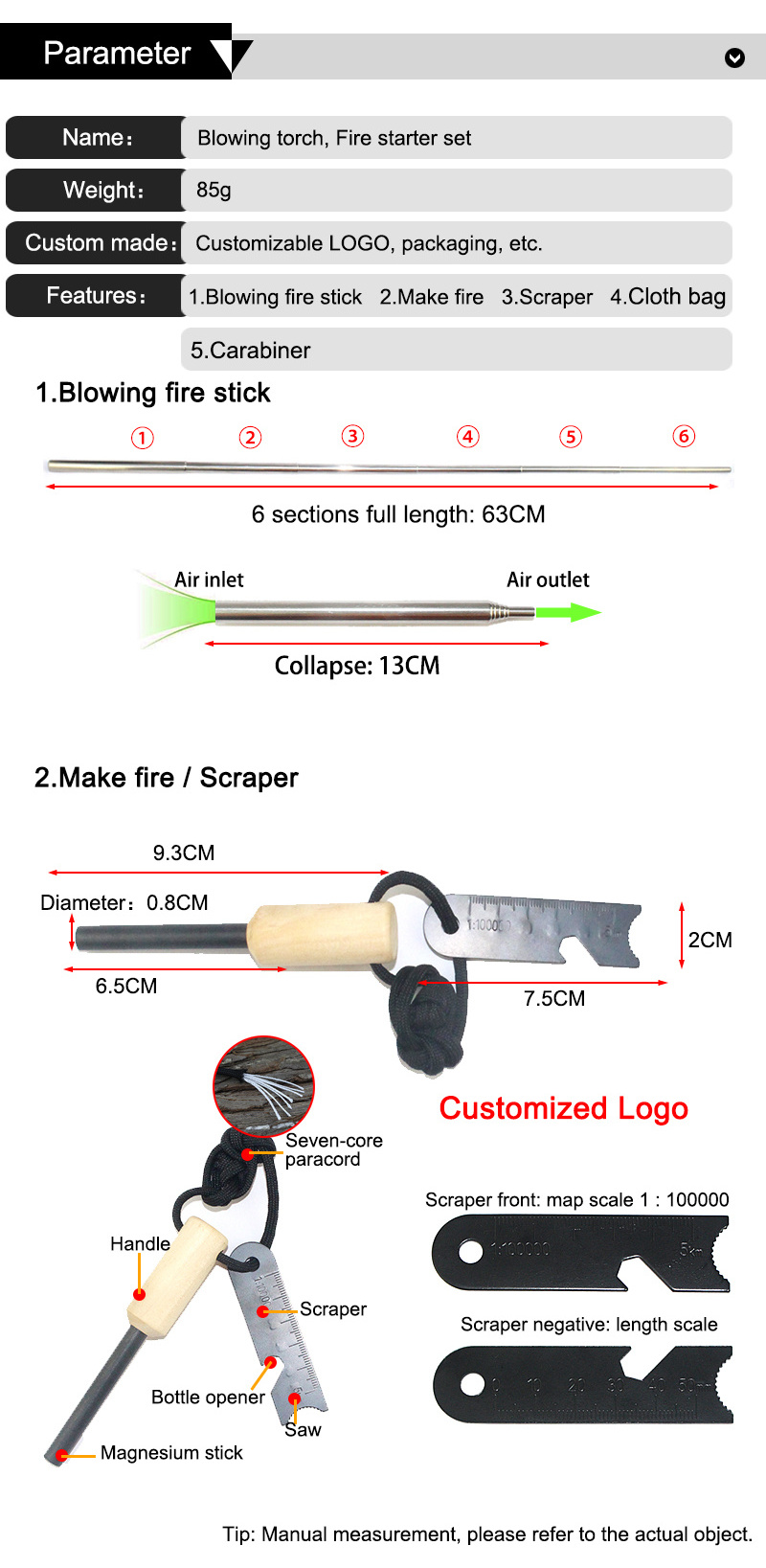 Outdoor Camping Gear Fire Starter with Scraper and Whistle, 2020 New Arrival Product Fire Starter Flint Set