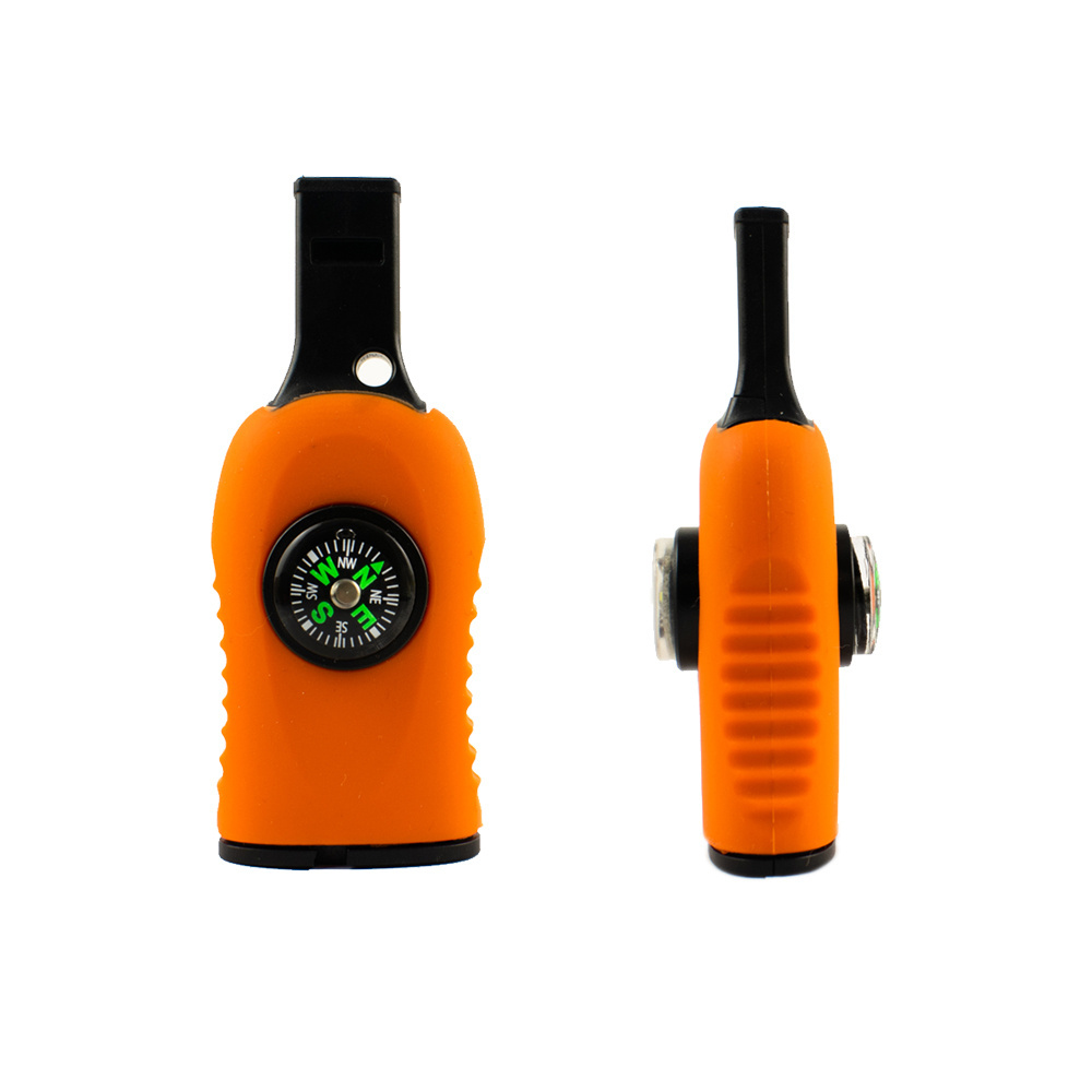 Outdoor camping multi-color whistle for help flint lighter, Fire starter survival LED compass multifunctional fire stick