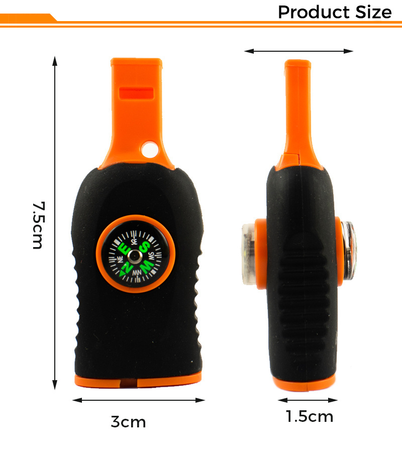 Outdoor camping multi-color whistle for help flint lighter, Fire starter survival LED compass multifunctional fire stick