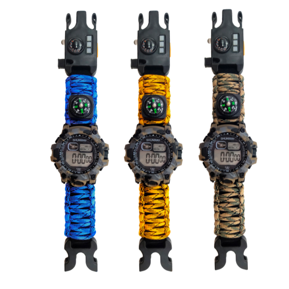 Outdoor Digital Multifunctional Adjustable Water Proof Tactical Survival Watch Paracord With Knife And Whistle