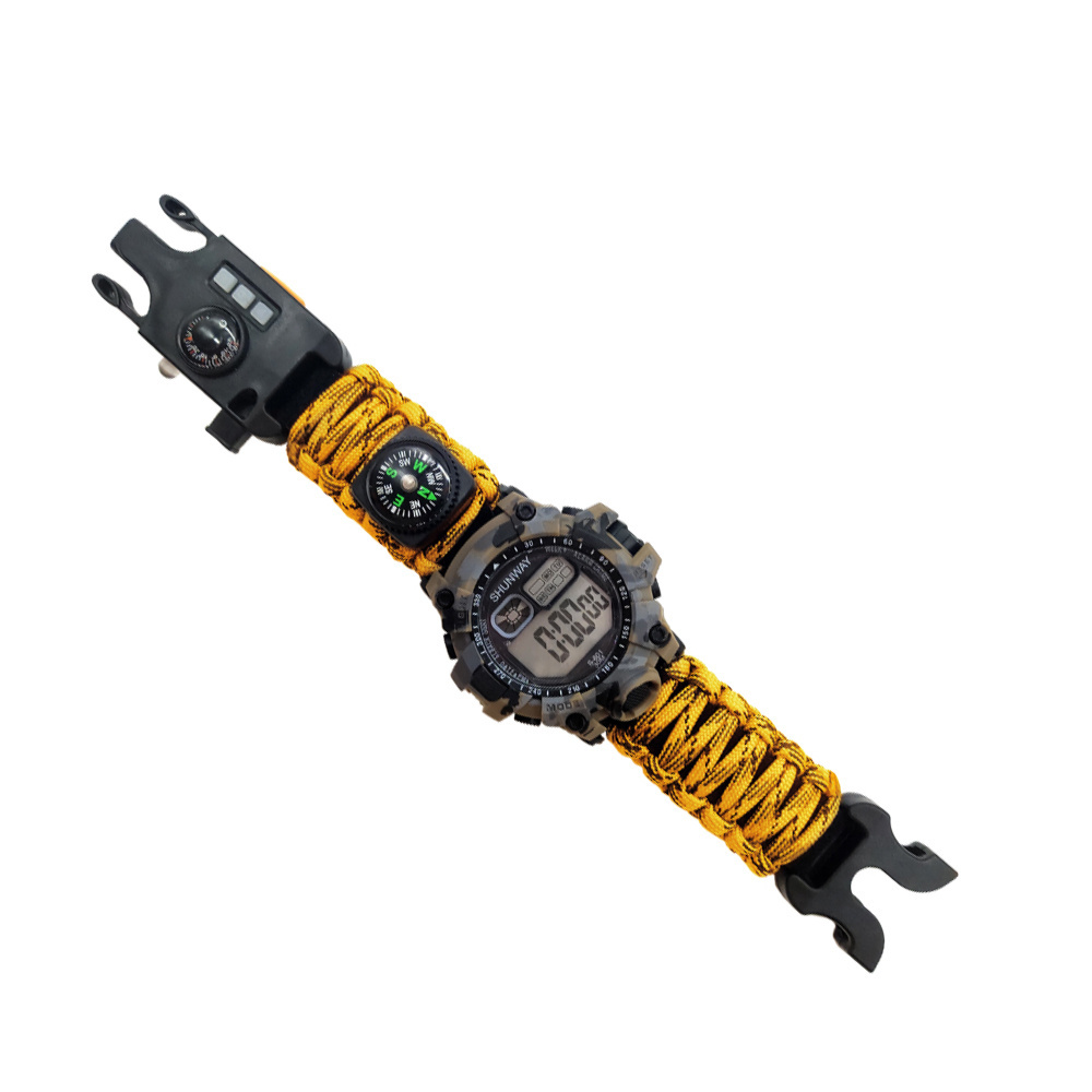 Outdoor Digital Multifunctional Adjustable Water Proof Tactical Survival Watch Paracord With Knife And Whistle