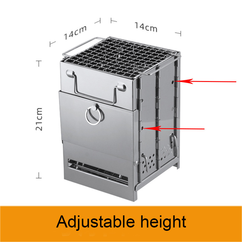 Lifting square wood stove stainless steel folding grill outdoor camping barbecue charcoal coke fire oven