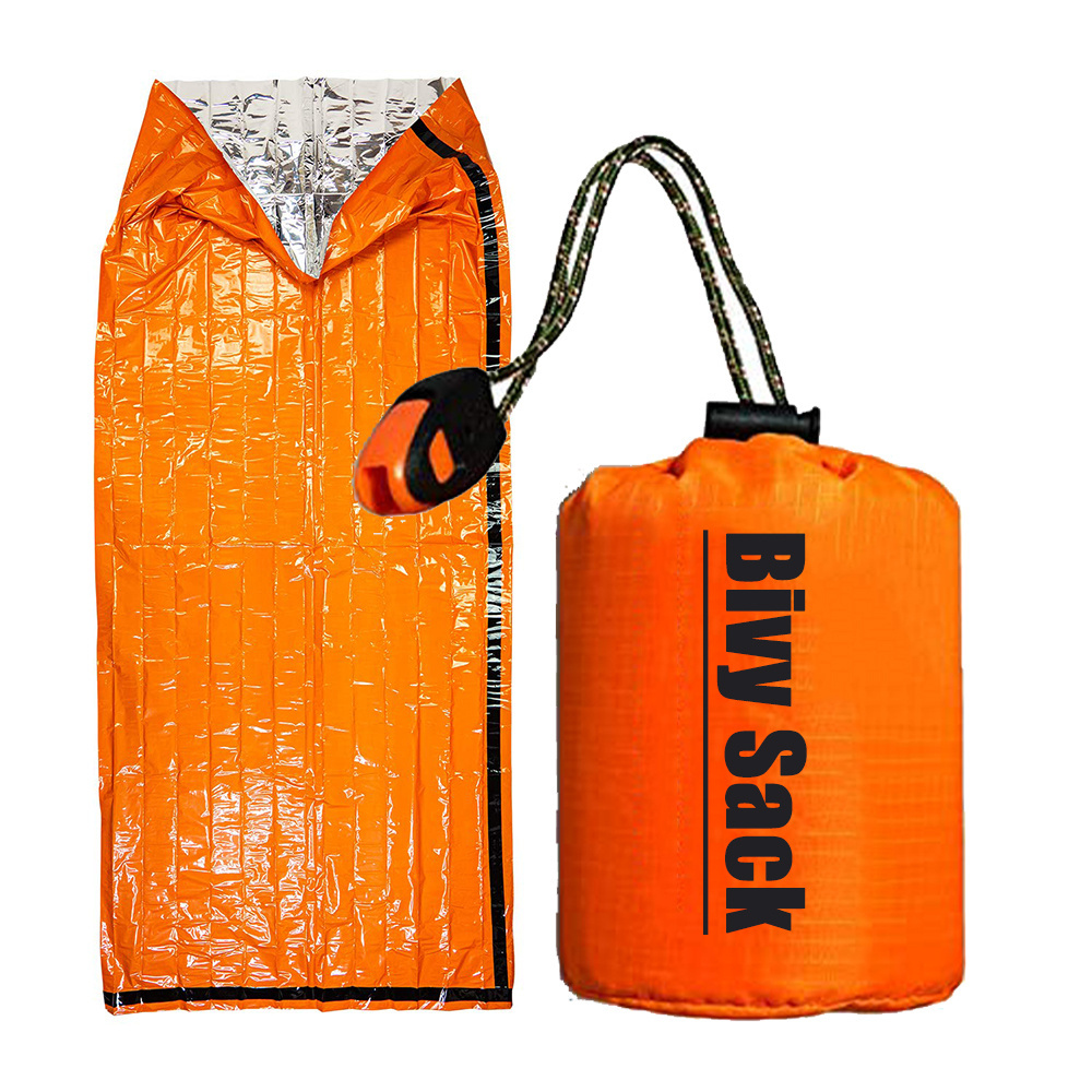 Outdoor Camping compact Emergency Bivy Sack survival Sleeping Bag with Whistle