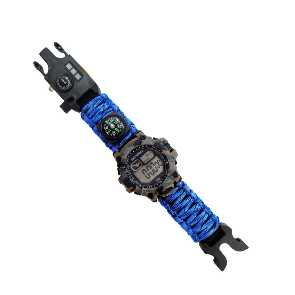 Outdoor Digital Multifunctional Adjustable Water Proof Tactical Survival Watch Paracord With Knife And Whistle