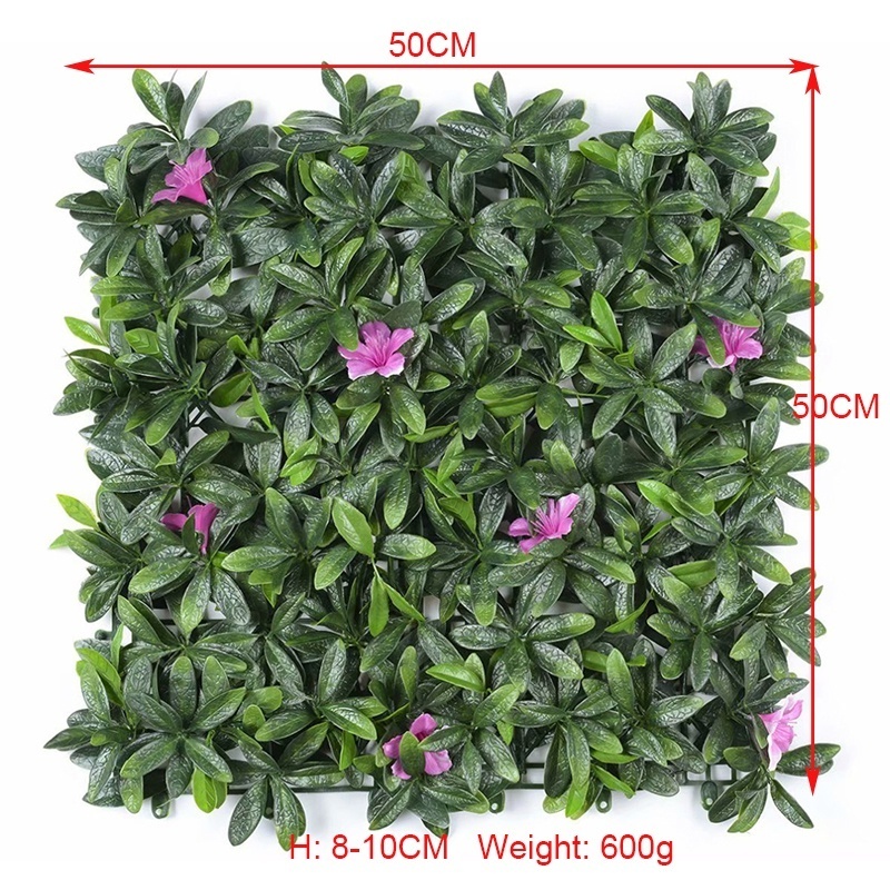 50*50cm ultraviolet-proof outdoor decor artificial rhododendron leaf with purple flower, artificial boxwood flower wall panel