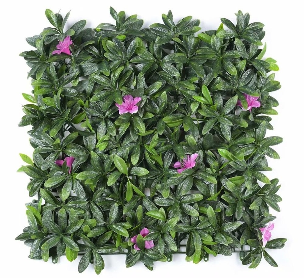 50*50cm ultraviolet-proof outdoor decor artificial rhododendron leaf with purple flower, artificial boxwood flower wall panel