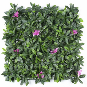 50*50cm ultraviolet-proof outdoor decor artificial rhododendron leaf with purple flower, artificial boxwood flower wall panel