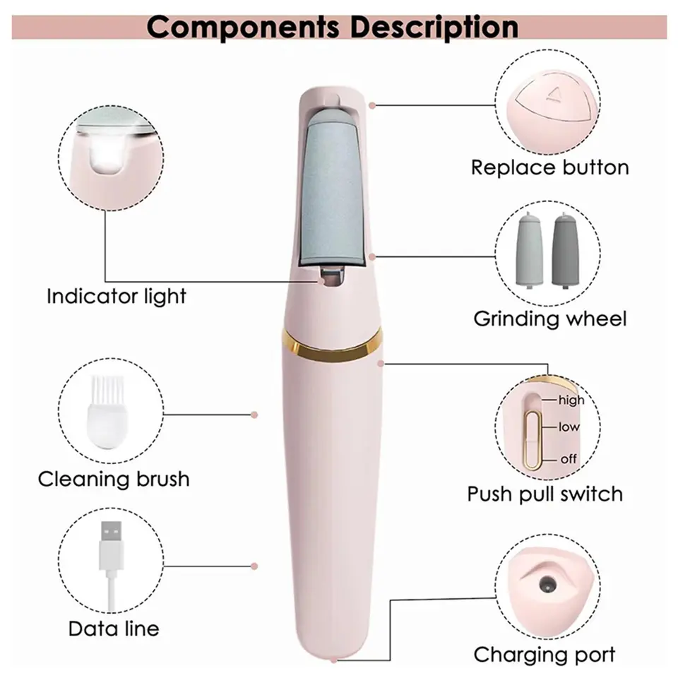 Beauty Health Files Clean Tools for Hard Cracked Skin USB Calluses Pedicure Electric Foot Grinder Remover Machine