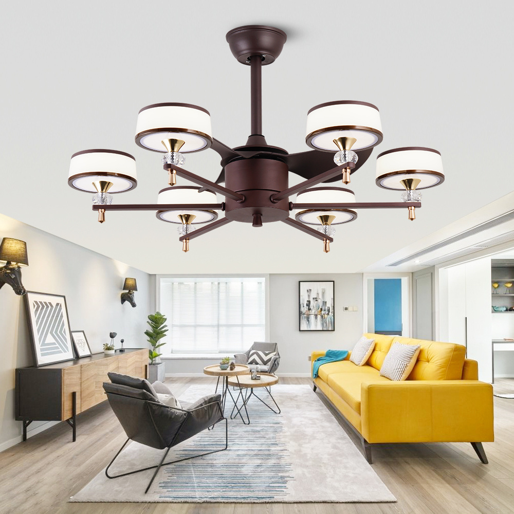 Customization Vintage American Style Led Light Ceiling Fan Small Chandelier Lampshade 6 Light Bulb With Ceiling Fan