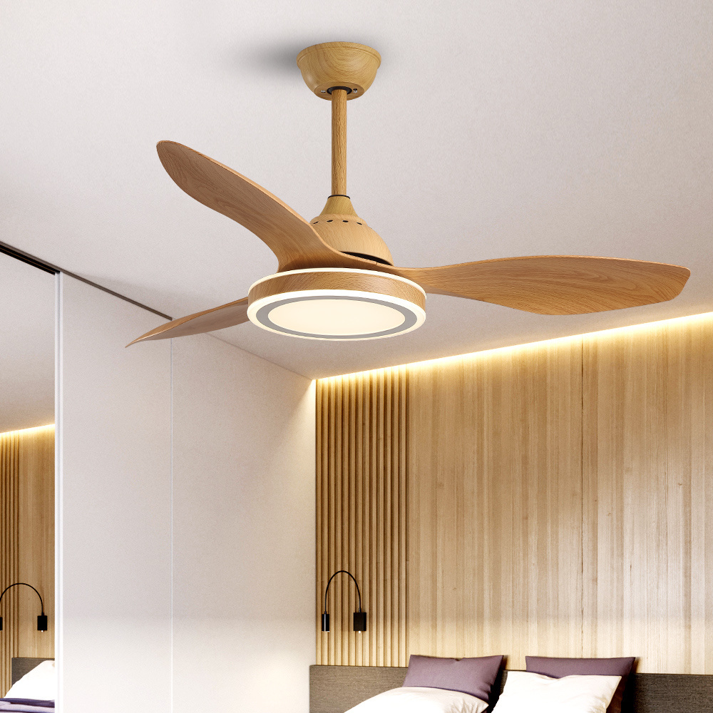 High Quality Simple Indoor Lighting Remote Control 6speed Abs Blade Wood Modern Led Ceiling Light Fixture Fan