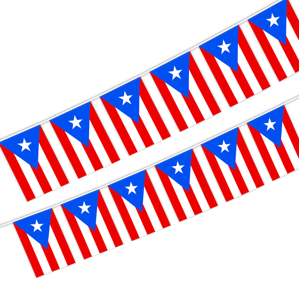 Puerto Rico Bunting String Flag 5.5X8 IN For Puerto Rico Souvenirs Outdoor And Indoor Decoration (12pcs/Unit)