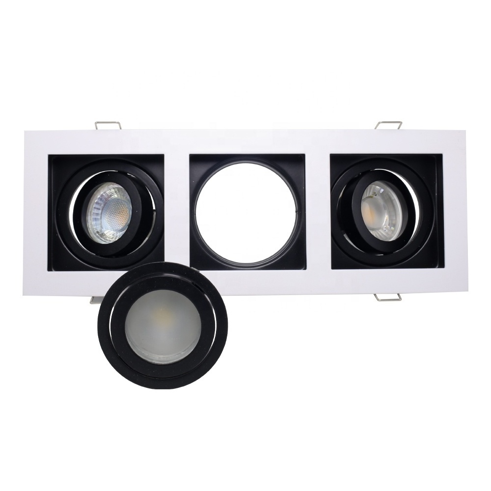 Commercial square multiple triple heads adjustable ceiling recessed rectangle grille downlights