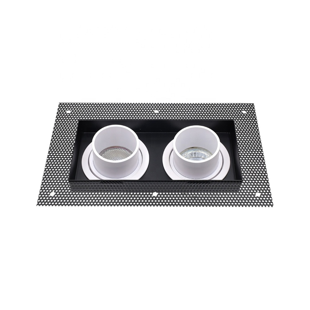 Double Head Square Ceiling Recessed Anti Glare Down Light Frame COB LED Mr16 Black Gu10 Trimless Recess Downlight