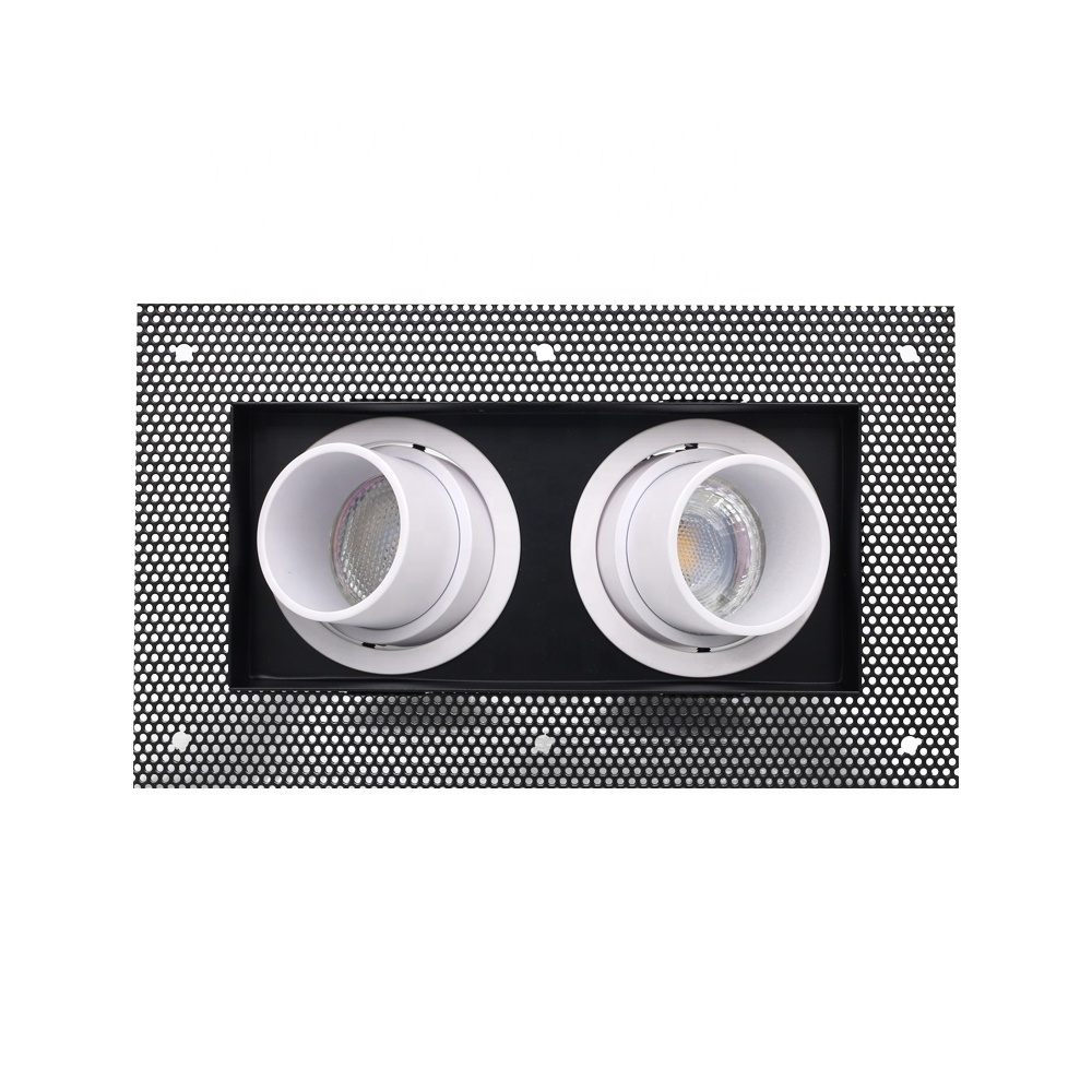 Double Head Square Ceiling Recessed Anti Glare Down Light Frame COB LED Mr16 Black Gu10 Trimless Recess Downlight