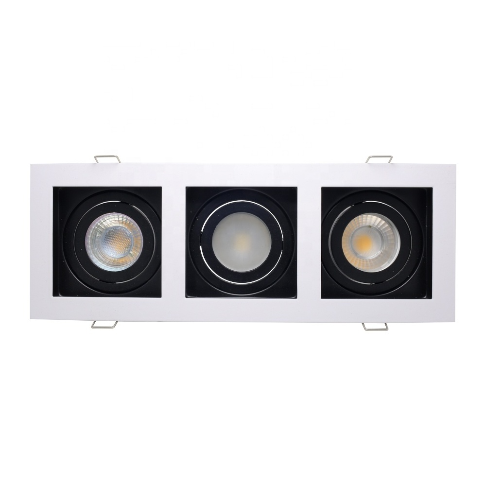 Commercial square multiple triple heads adjustable ceiling recessed rectangle grille downlights