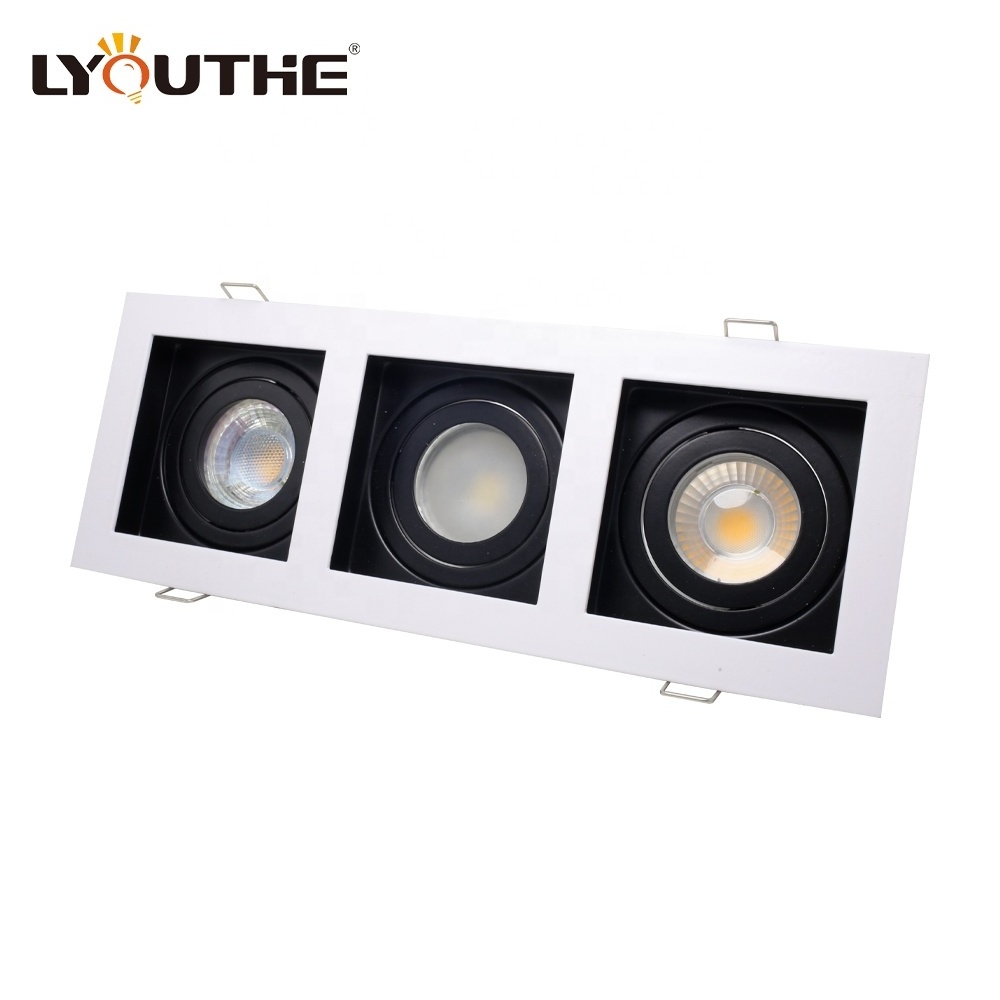 Commercial square multiple triple heads adjustable ceiling recessed rectangle grille downlights