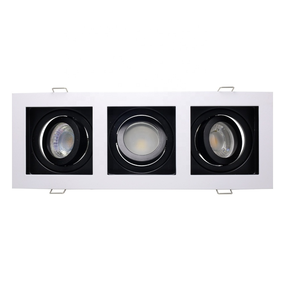 Commercial square multiple triple heads adjustable ceiling recessed rectangle grille downlights