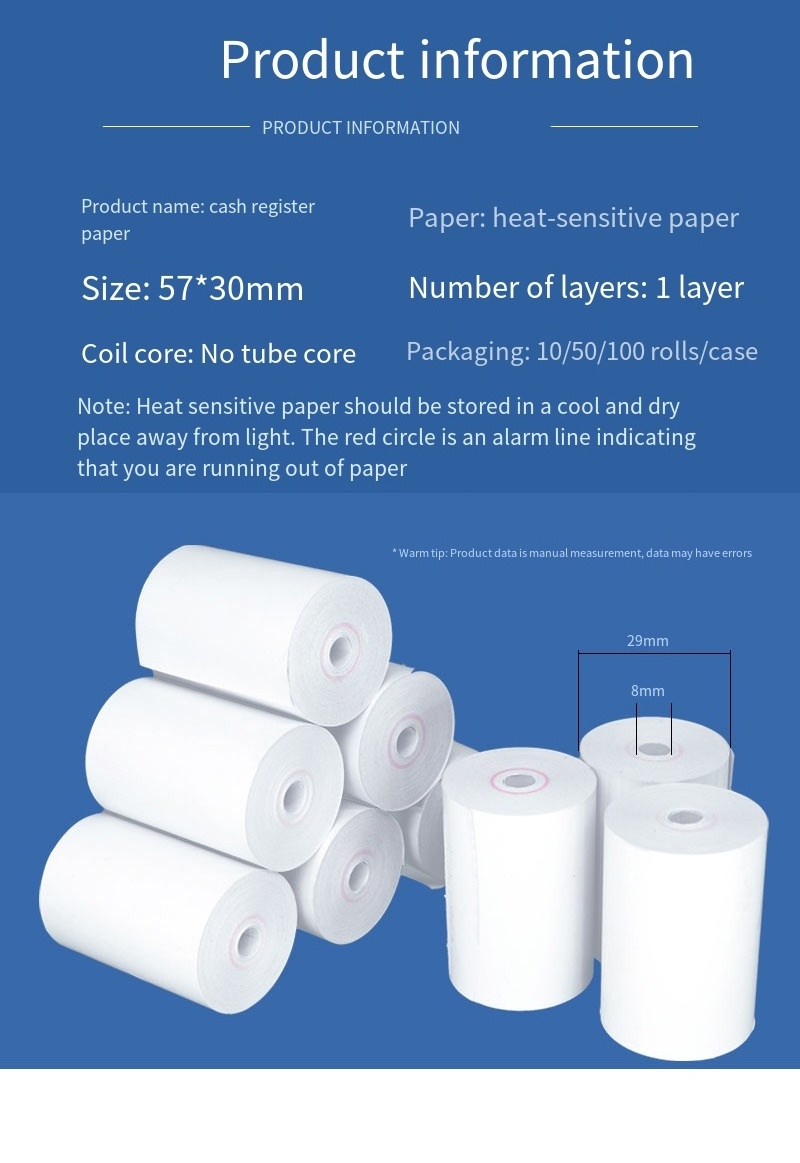 High quality thermal paper roll 80mm 57x30 thermal paper roll thermal paper roll