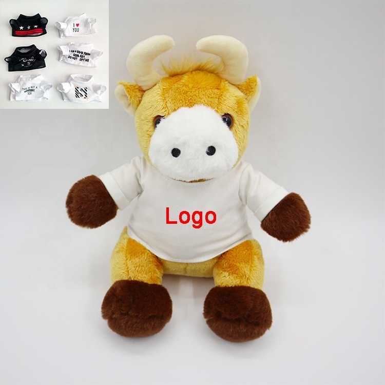 Promotional Gifts Personalized Soft stuffed animal cow plush toys bull With Custom T-shirts