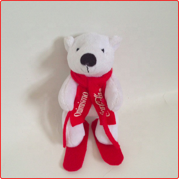 Cheap small red scarf skiing ice white plush stuffed animals toy polar bear