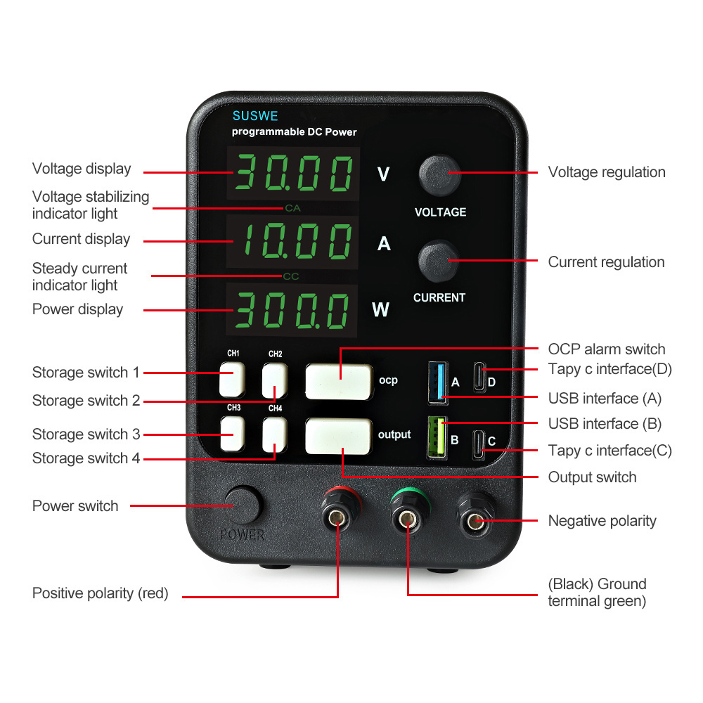 power supply 30V 60V 120V 5A 10A LED display screen four digit adjustable switch power supply DC regulated power supply